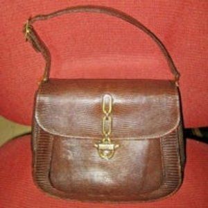 ❤️RARE! MARK CROSS ITALY Brown Reptile Leather Top Handle Purse Handmade